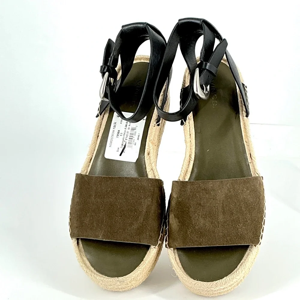Vince Size 9.5 Olive Suede Black‎ Leather Platform Espadrille NEW Sandals $330